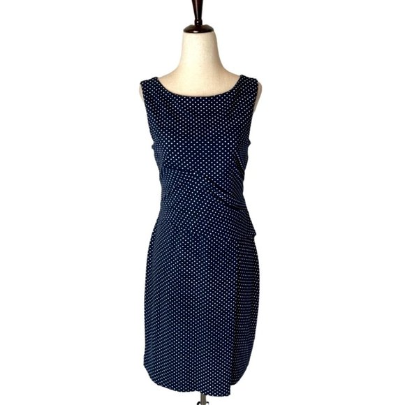 Ann Taylor Dresses & Skirts - Ann Taylor Navy Blue & White Micro Polka Dot Ruched Side Dress 10P